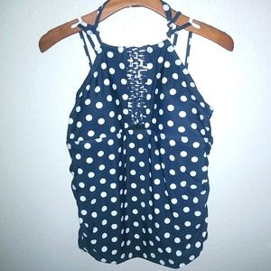 Cover Girl 16 Halter Navy Polka Dot Swim Top Plus